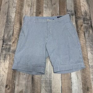 Polo Ralph Lauren Shorts Mens 33 Blue Stripe Classic Fit Flat Front Seersucker